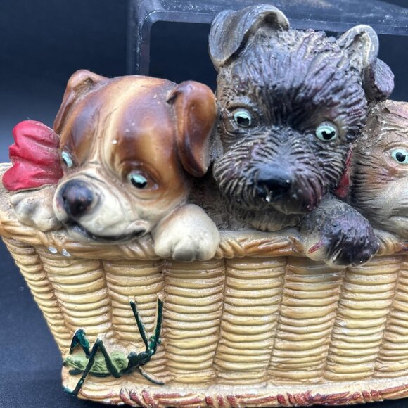 Wall Decor Dogs In A Basket with Cricket Chalkware Vintage Circa 1974 Kitsch - Picture 2 of 8